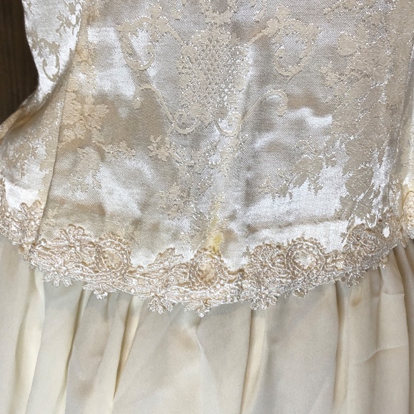 VTG 90s Ivory Brocade/Lace Trim Peplum Jacket/Full Skirt Womens Set 4P~Wedding - Picture 6 of 16